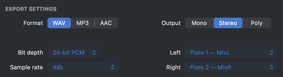 WaveTag Pro 1.6 · Audio Export settings